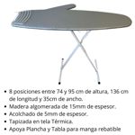 Tabla de planchar reforzada con manga tela aluminizada (136 X 35)