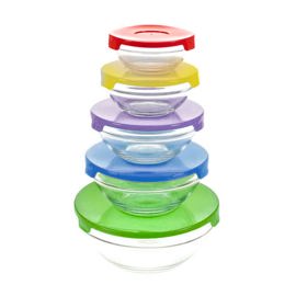 Set De 5 Bowls De Vidrio Con Tapa Multicolor