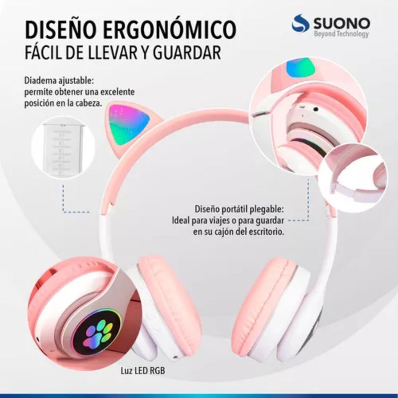 Auriculares Inalámbricos Bluetooth Huellitas Gatito Celeste