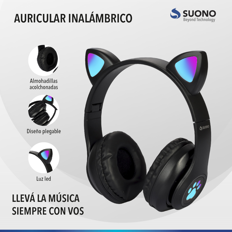 Auriculares Inalámbricos Bluetooth Huellitas Gatito Celeste