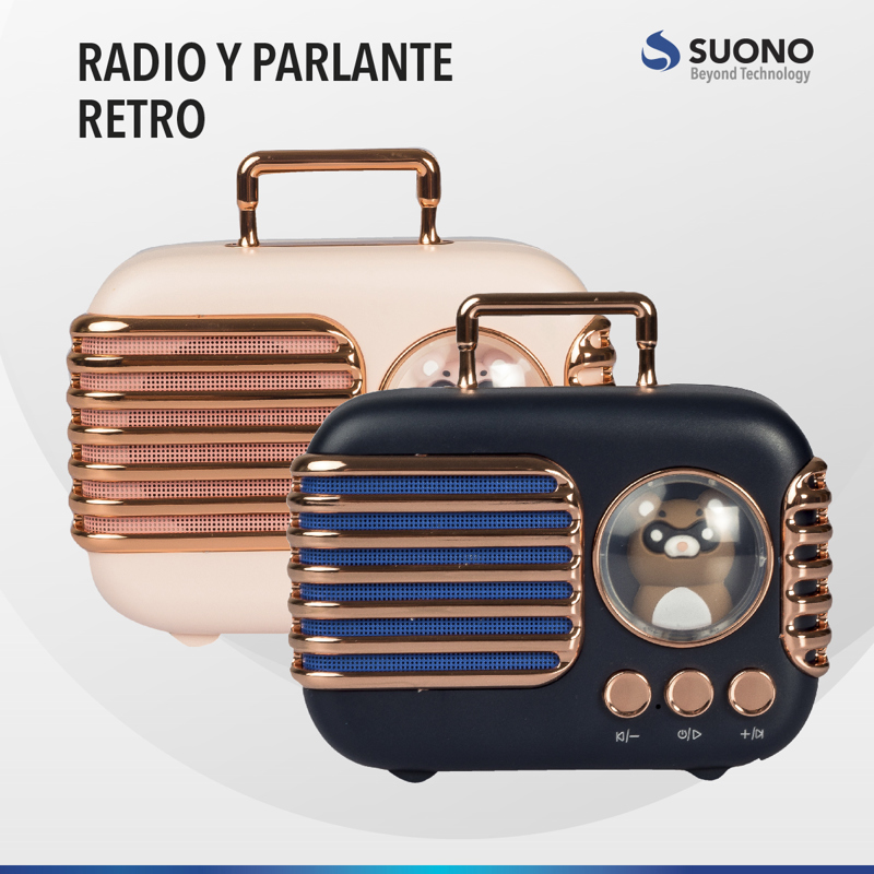 Radio Retro Parlante Mini Inalámbrico Portátil Con Mascota Rosa