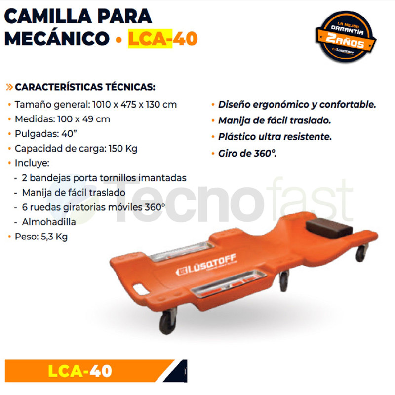 Camilla de Mecanico Lusqtoff Lca40 Plastica Reforzada Ruedas