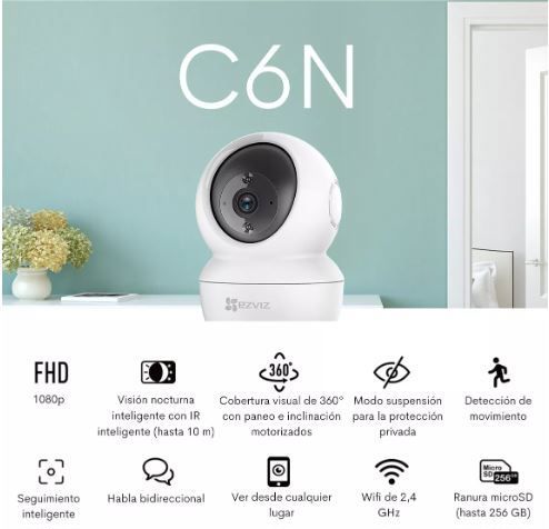 Camara Ezviz C6N Wifi Interior con giro Inteligente RES. 1080P - EZVIZ  CAMARAS DE SEGURIDAD - Megatone