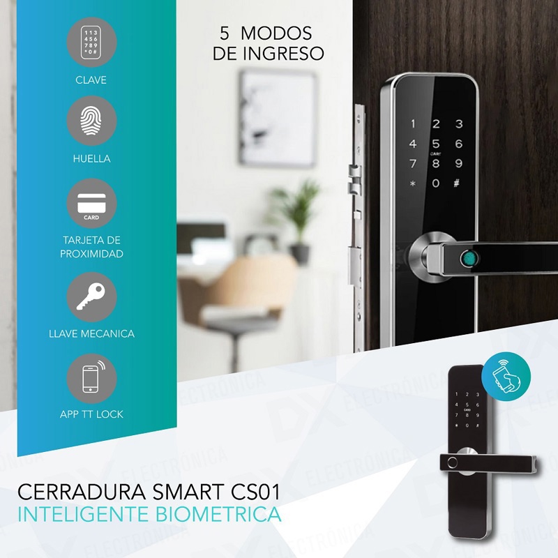 Cerradura Smart con Seguro Biometrico con app tarjeta y clave