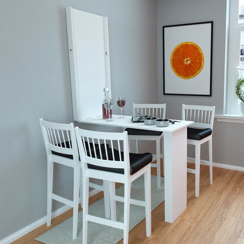 Mesa de comedor pequeña de pie para cocina, mesa plegable de pared blanca  con agujeros roscados, capacidad de carga máxima de aproximadamente 132.3