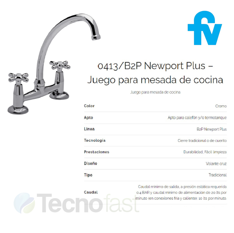 Griferia Fv Newport Plus 0413 b2 Mesada Cocina Pico Alto FV