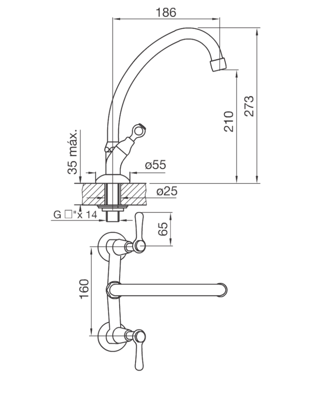 Grifo de Cocina Doble Comando FV 62L Margot Lever 0416 62L FV