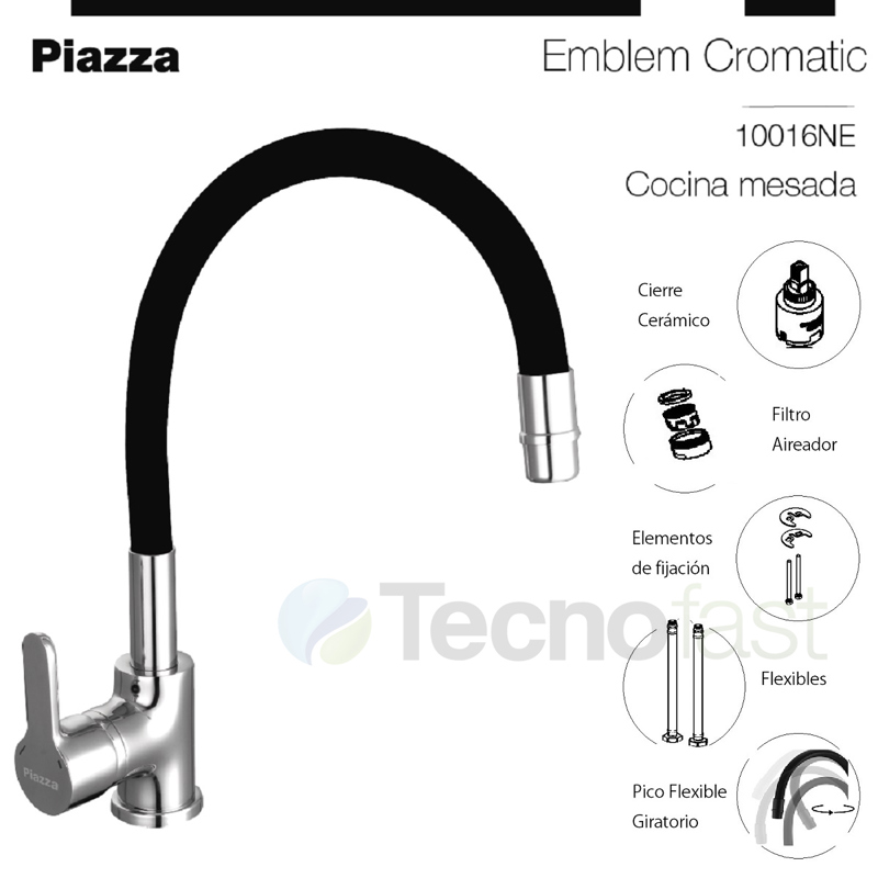 Griferia Cocina Flexible Piazza Emblem Cromatic Negro