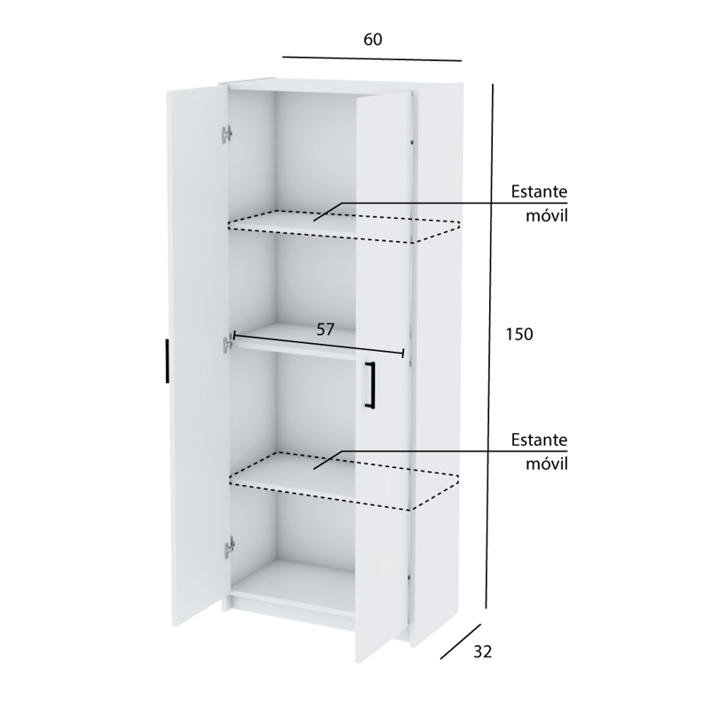 Mueble Organizador Despensero Escobero 2 Puertas 4 Estantes - CENTRO ESTANT  DESPENSEROS Y ORGANIZADORES - Megatone