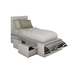 Cama Pro  1 Plaza Con 3 Cajones Y 1 Zapatero Blanca