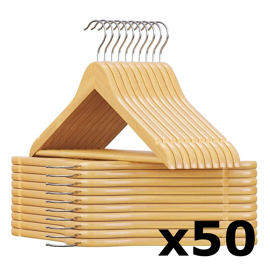 Perchas De Madera Lustradas Y Barnizadas Pack 50U 