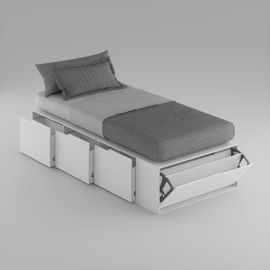 Cama Box  1 Plaza Con 3 Cajones Y 1 Zapatero Blanco