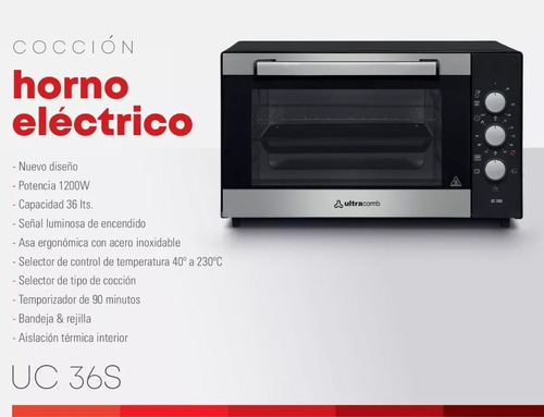 Horno De Mesa Electrico 36 Lts Ultracomb Uc-36s Grill 1200w - ULTRACOMB ...