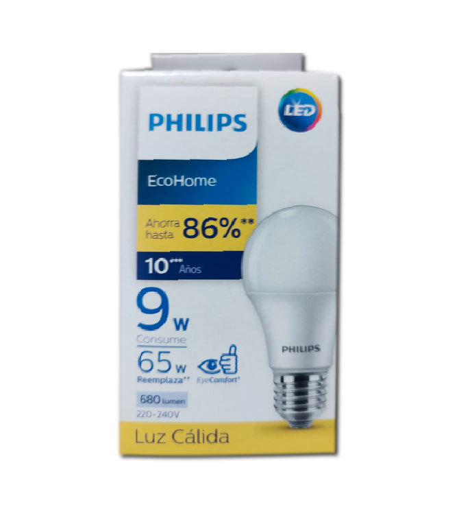 Lampara Led Philips Ecohome Ledbulb 9w Luz Calida E27 3000k Philips